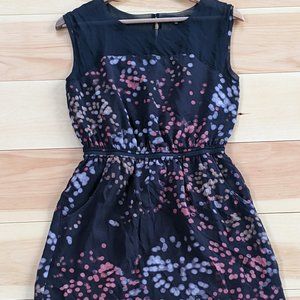 Madewell Broadway & Broome Black Colored Dot Silk Dress Sheer Shoulders